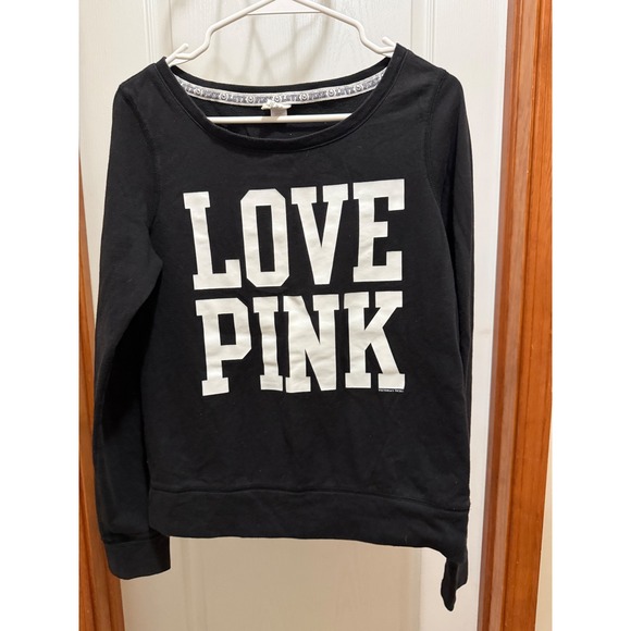 PINK Victoria's Secret Tops - Victoria's Secret PINK Black Love Pink Graphic Sweatshirt Crew Neck Small